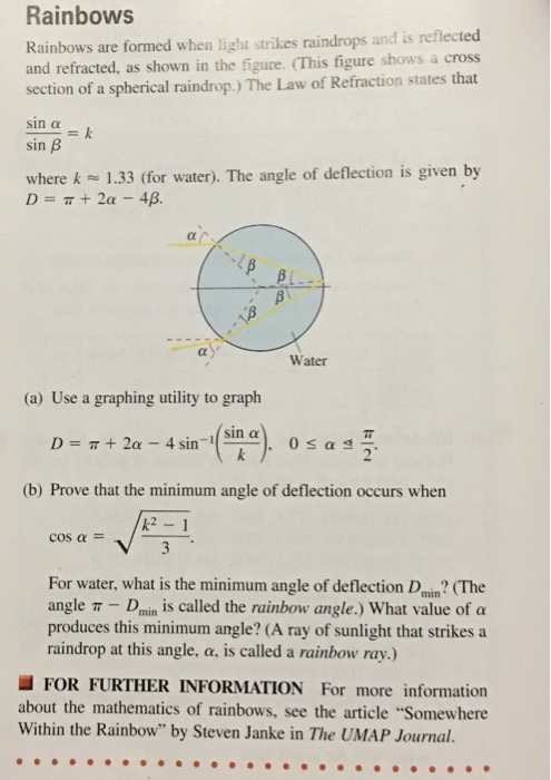 Solved Rainbows are formed when light strikes raindrop and | Chegg.com