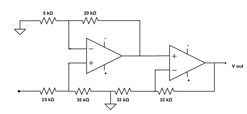 Solved 20 kΩ V out 25 kΩ 35 kΩ 33 kΩ 32 kΩ | Chegg.com