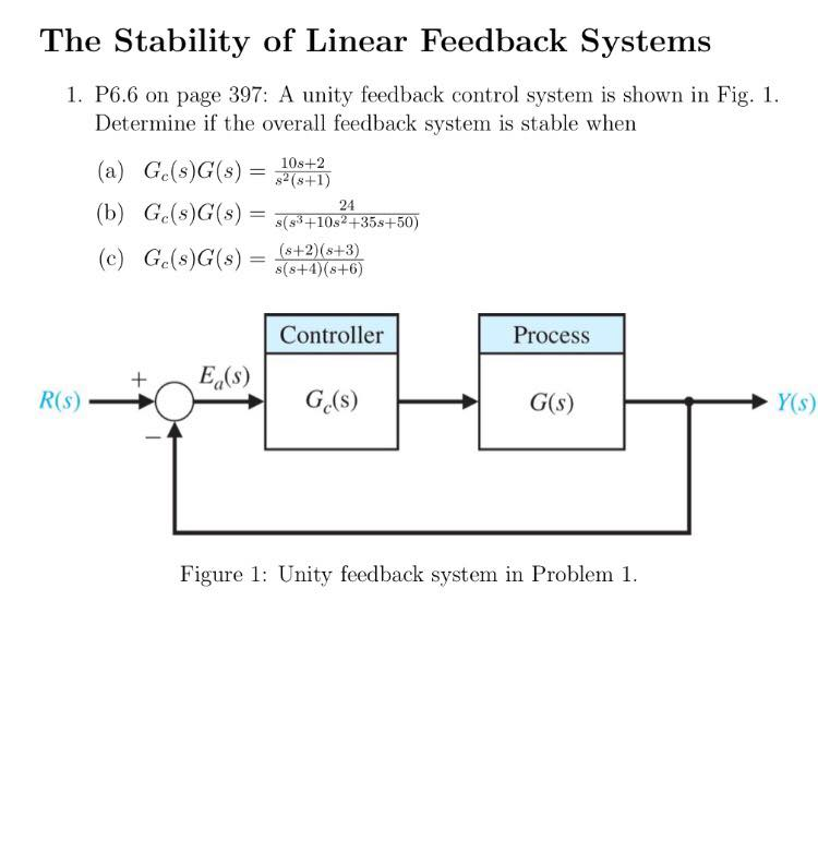 Solved The Stability of Linear Feedback Systems 1. P6.6 on
