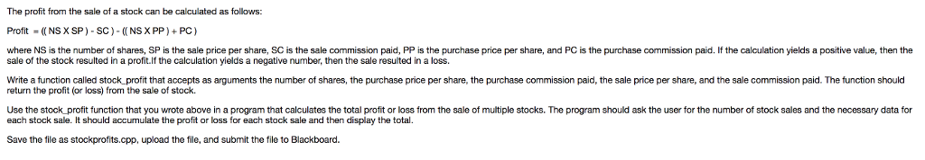 Solved The profit from the sale of a stock can be calculated | Chegg.com
