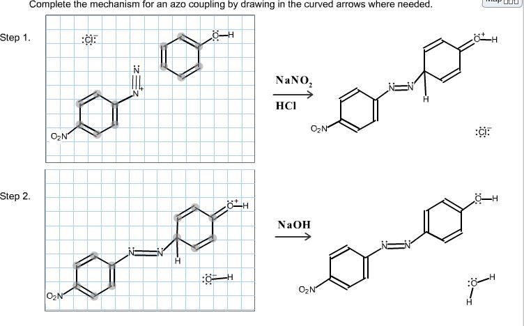 Solved Complete the mechanism for an azo coupling by drawing | Chegg.com