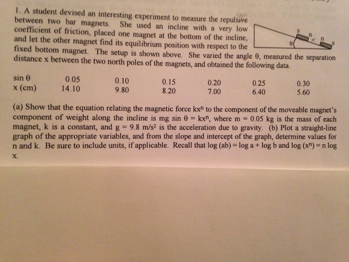 Solved 1 A Student Devised An Interesting Experiment To Chegg
