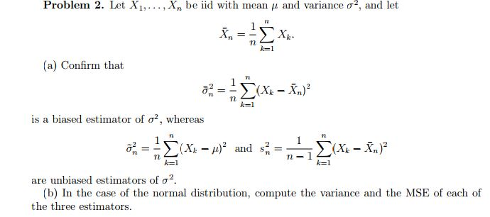 Solved Lot X_1,..., X_n be iid with mean mu and variance | Chegg.com