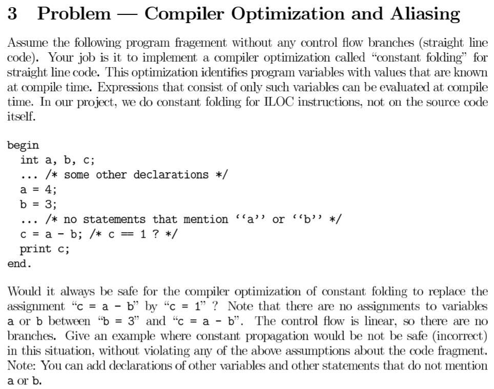 Solved 3 Problem _ Compiler Optimization and Aliasing Assume | Chegg.com