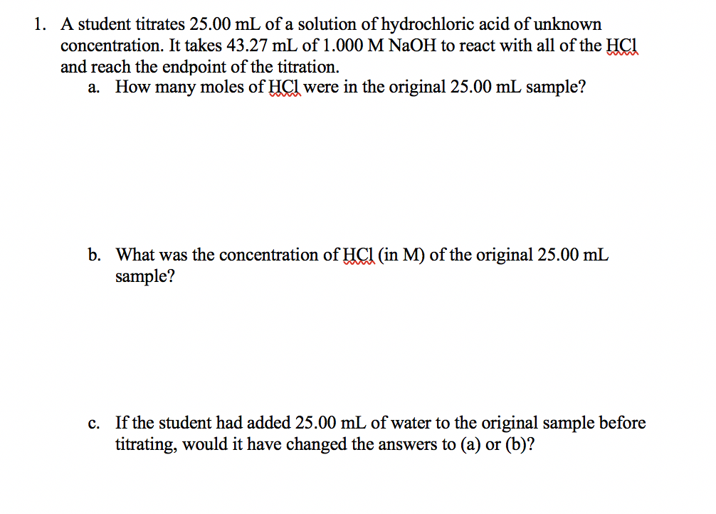 Solved A Student Titrates 25.00 ML Of A Solution Of | Chegg.com