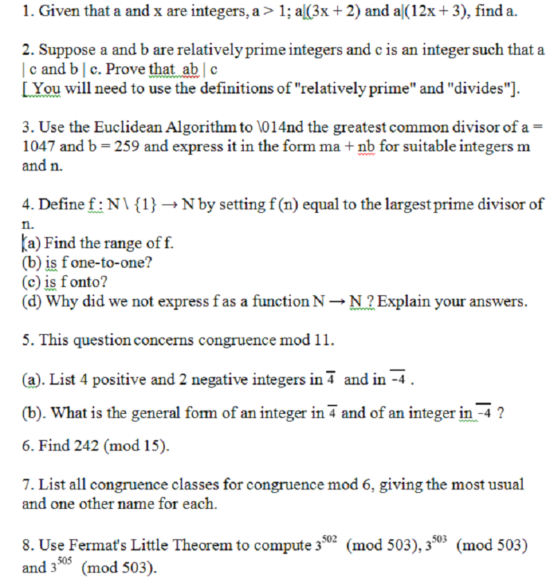 Solved Given that a and x are integers, a > 1: a|(3x + 2) | Chegg.com