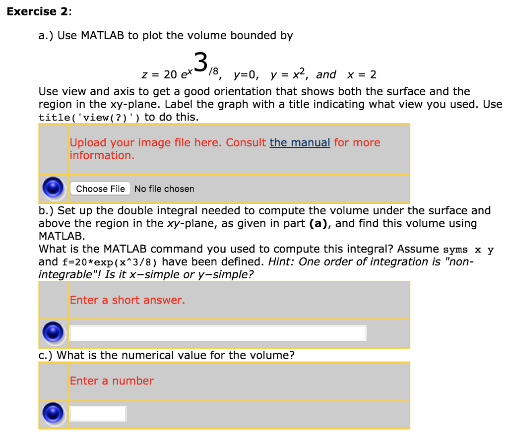 Exercise 2: A.) Use MATLAB To Plot The Volume Bounded | Chegg.com