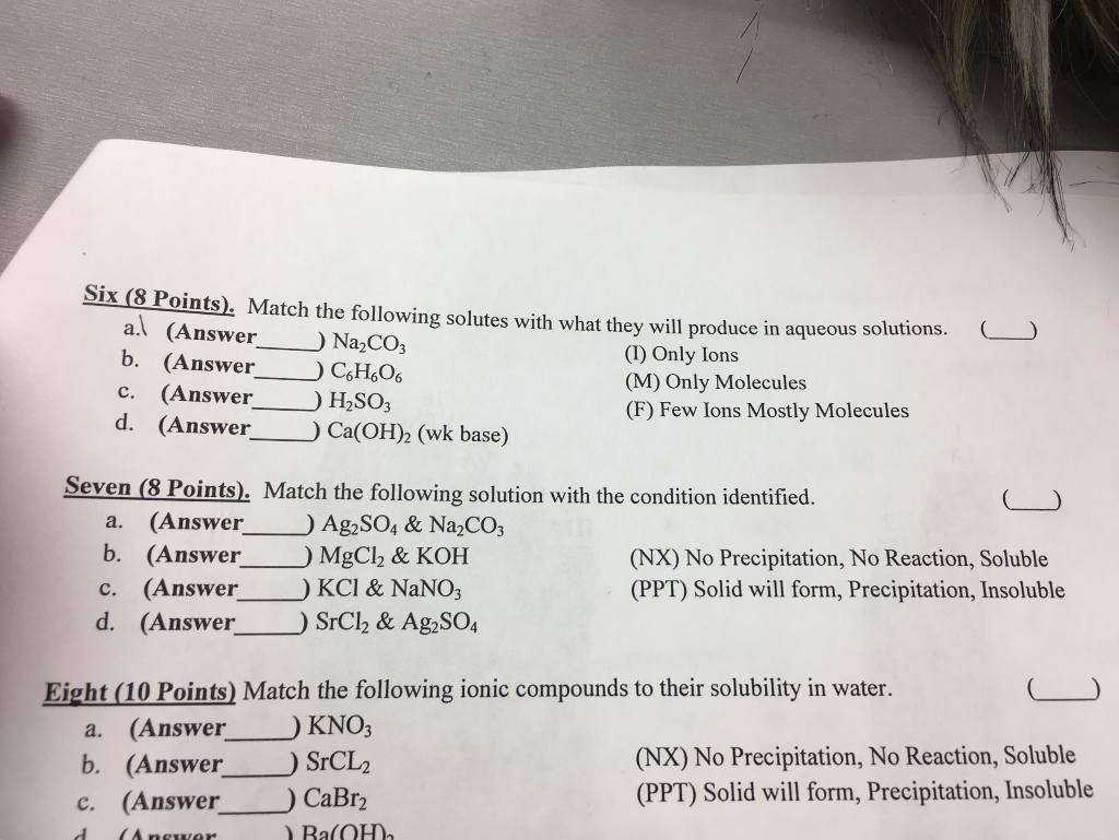 Solved Six (8 Points). Match the following solutes with what | Chegg.com