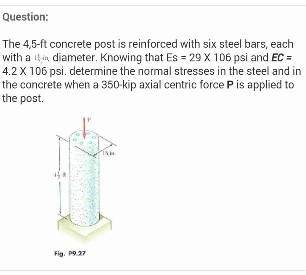 Solved Question The 4,5ft concrete post is reinforced with