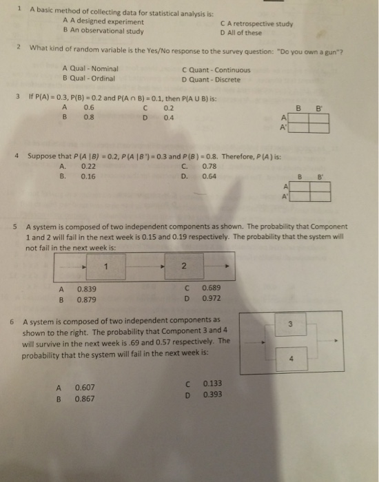 Solved 1 A Basic Method Of Collecting Data For Statistical Chegg