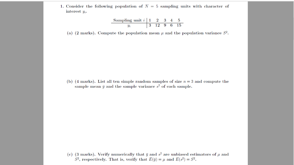 Solved I. Consider the following population of N = 5 | Chegg.com