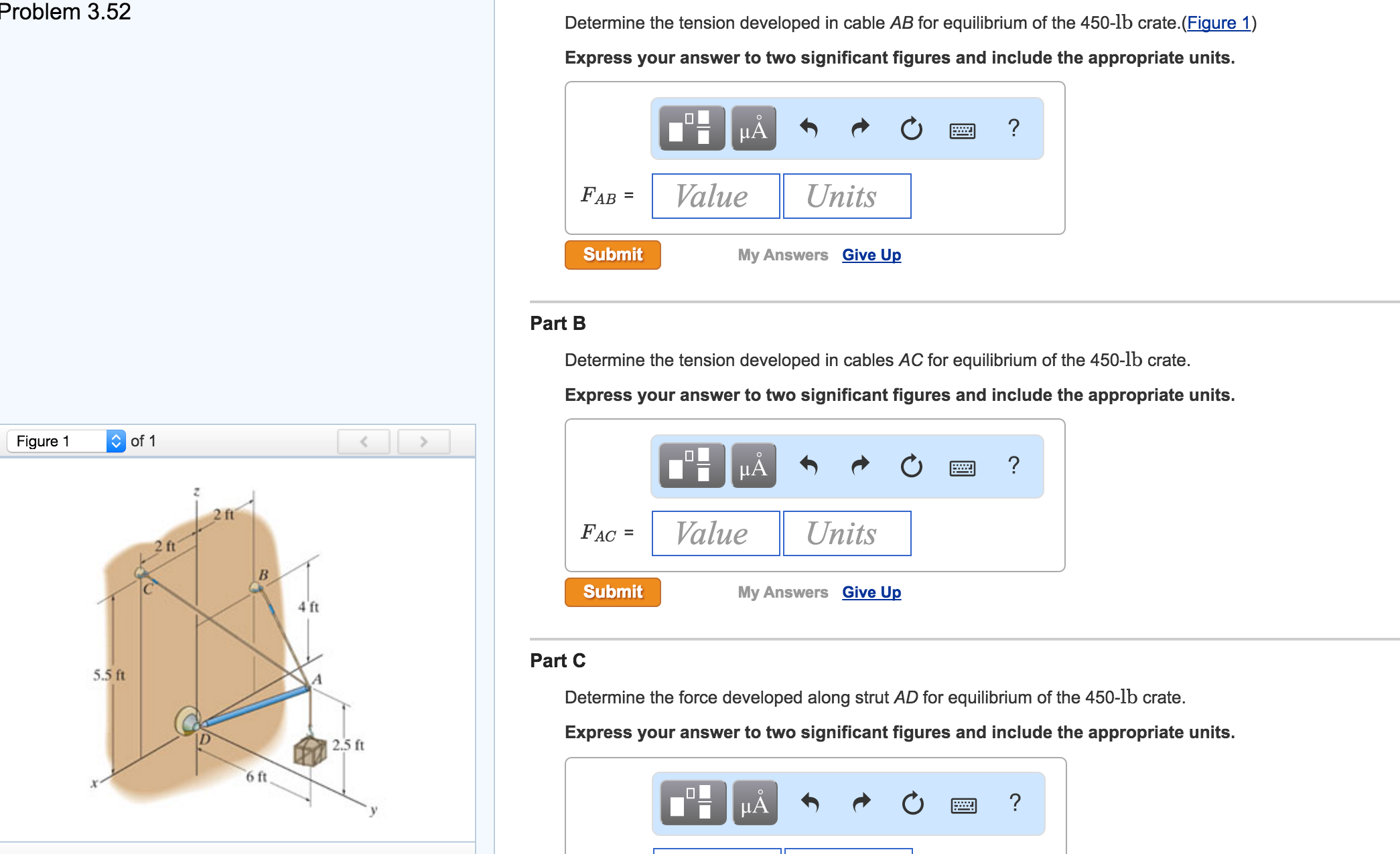 Solved Problem 3.52 Of 1 Figure 1 2 F 5.5 Ft 2 Ft 6 Ft 4 Ft | Chegg.com