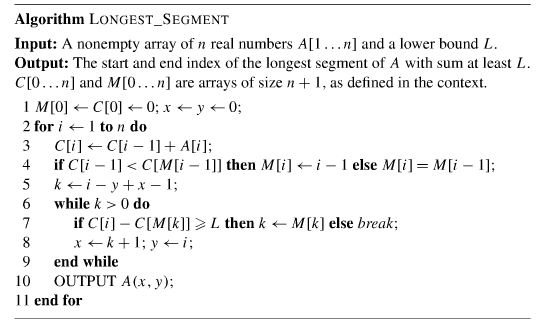 Solved Algorithm LONGEST SEGMENT Input: A nonempty array of | Chegg.com