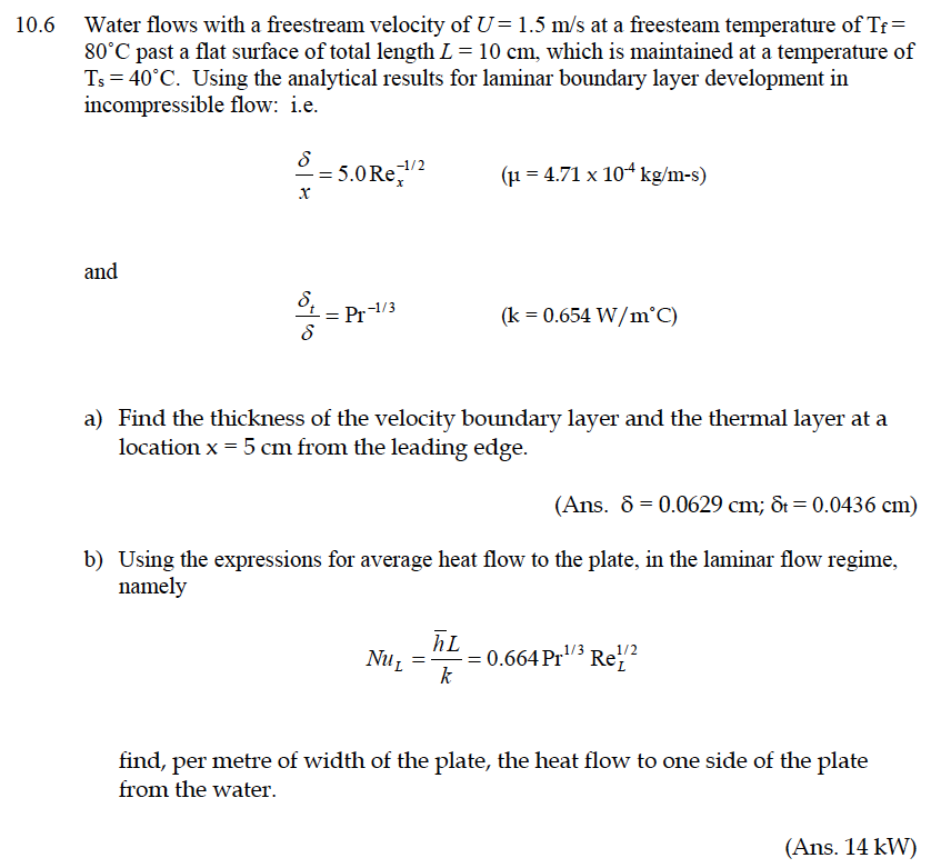 Solved Water flows with a freestream velocity of U = 1.5 m/s | Chegg.com