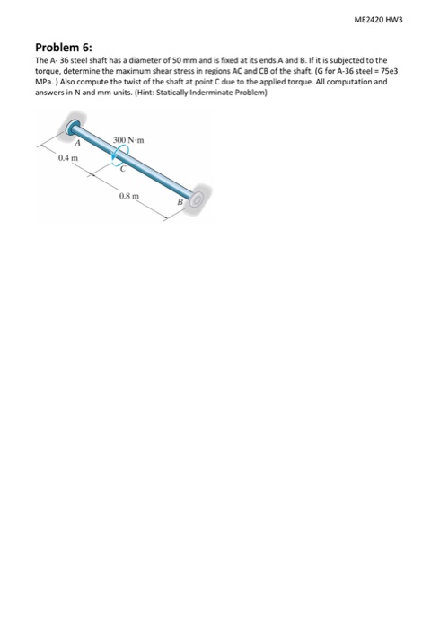 Solved The A- 36 steel shaft has a diameter of 50 mm and is | Chegg.com