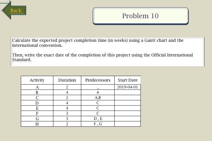 Solved Back Problem 10 Calculate The Expected Project Chegg