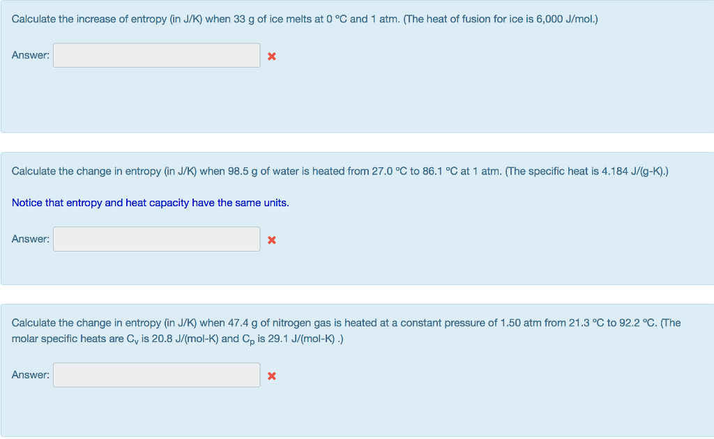 Solved Calculate the increase of entropy (in J/K) when 33 g | Chegg.com