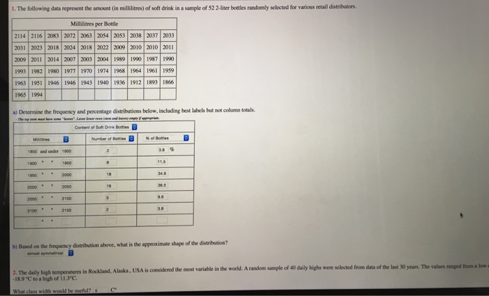 Solved 1. The following data represent the amount (in | Chegg.com