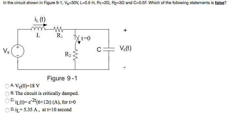 Solved In The Circuit Shown In Figure 9-1, V_S=30V, L=0.5 H, | Chegg.com