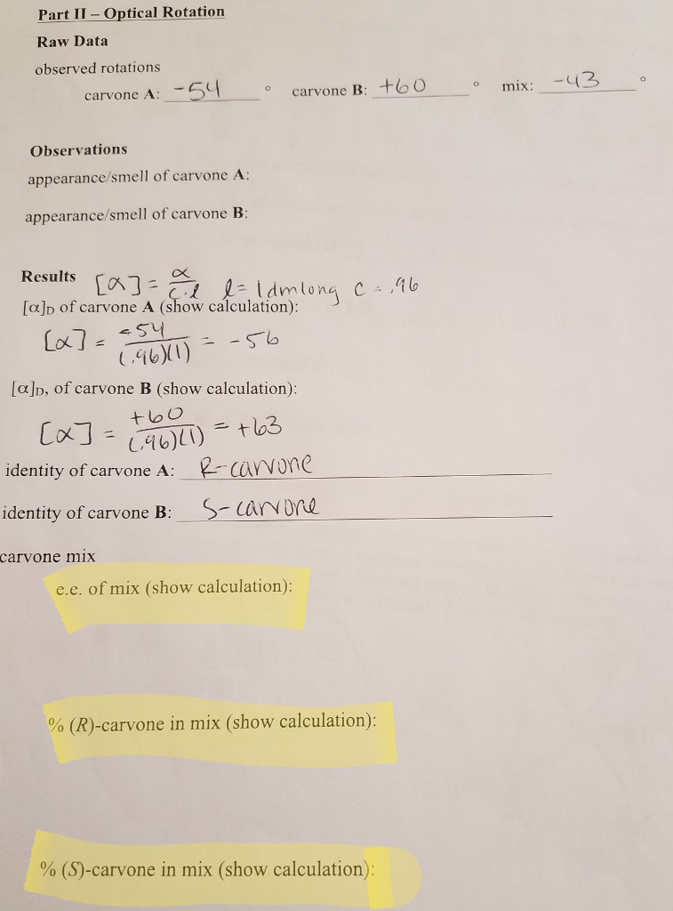 Solved Raw Data observed rotations carvone A: degree | Chegg.com