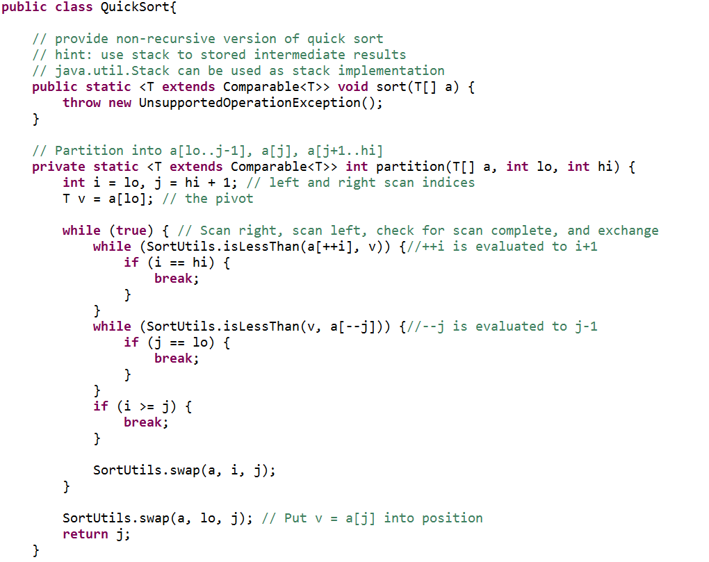 Solved public class QuickSortt provide non-recursive version | Chegg.com