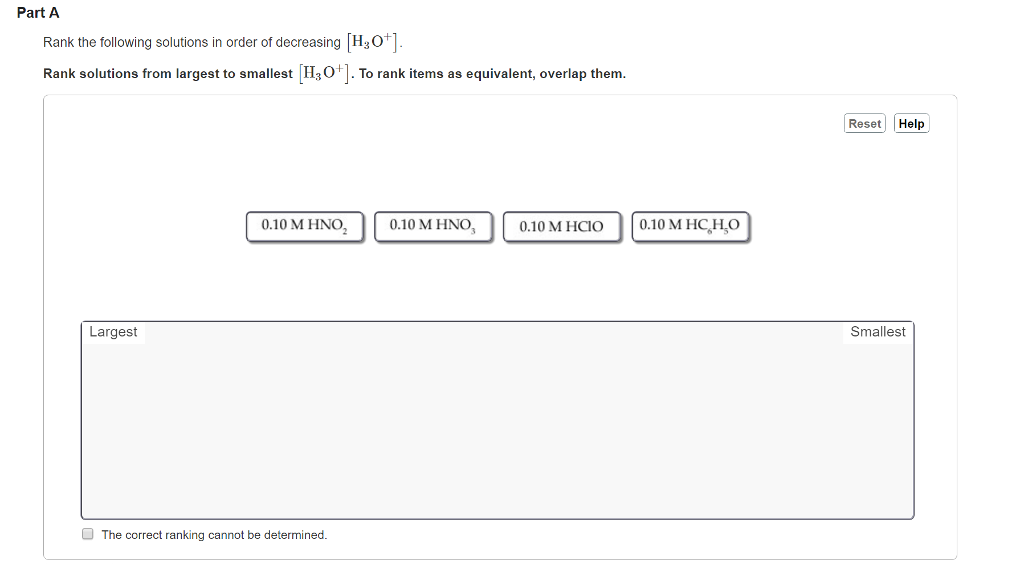 Solved Rank The Following Solutions In Order Of Decreasing | Chegg.com