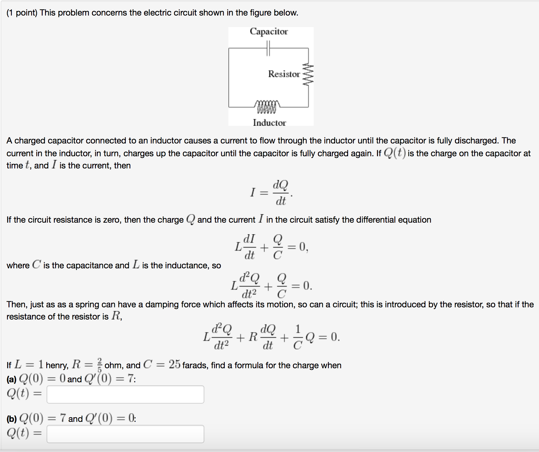 Solved (1 Point) This Problem Concerns The Electric Circuit | Chegg.com