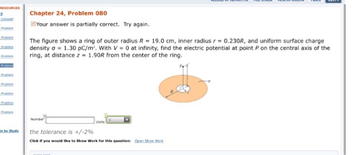 Solved The figure shows a ring of outer radius R = 19.0 cm, | Chegg.com