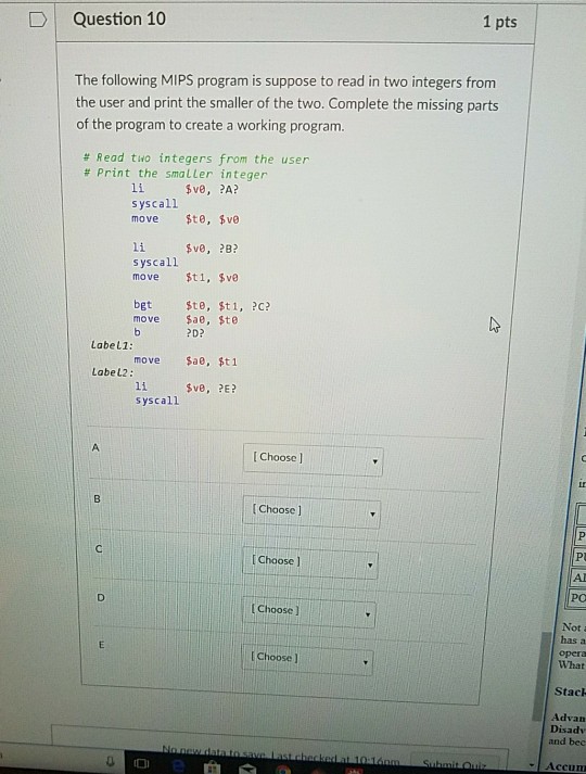 Solved 1 Pts D Question 10 The Following MIPS Program Is | Chegg.com