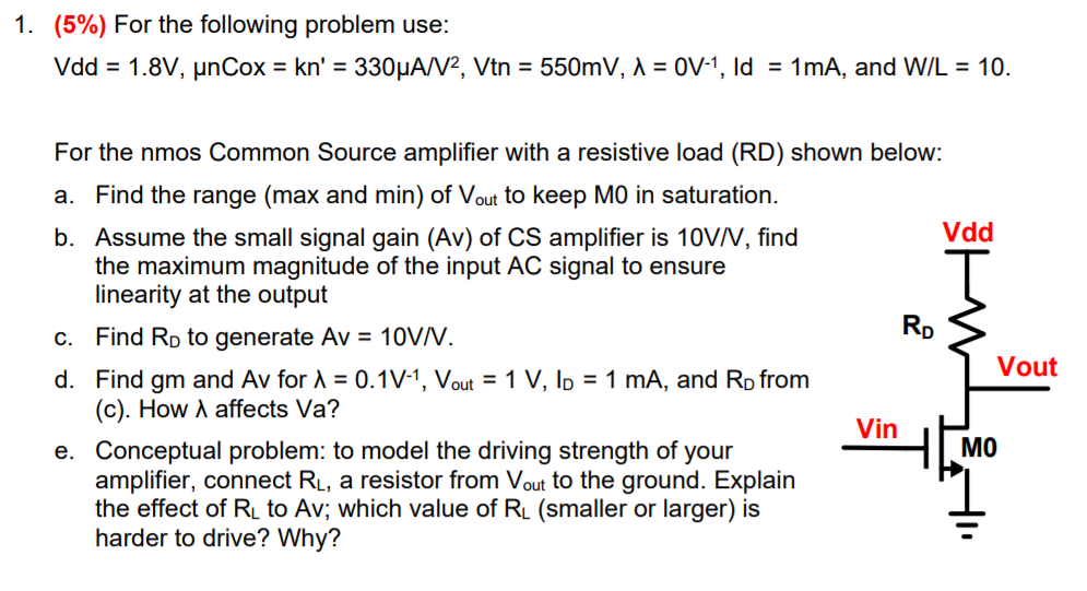 1. (596) For the following problem use: Vdd = 1.8V, | Chegg.com