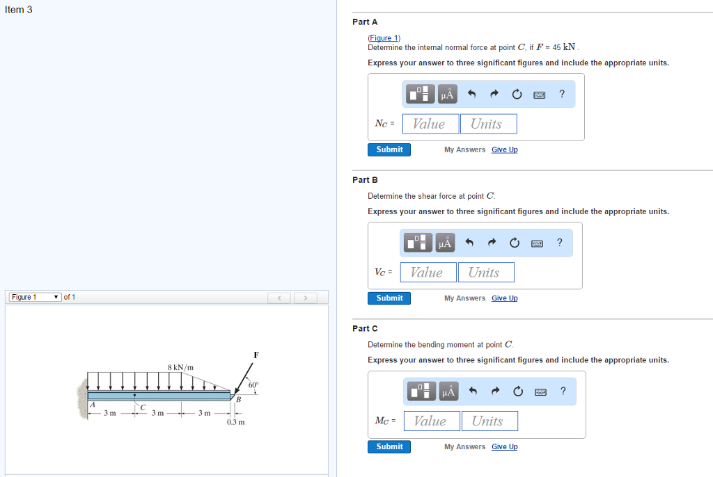 Solved Determine the internal normal force at point C, if F | Chegg.com