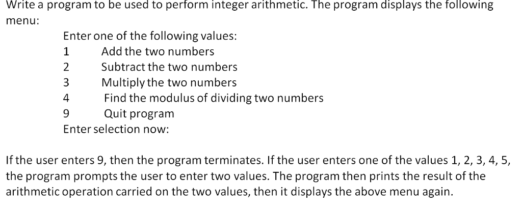 Solved Write a program to be used to perform integer | Chegg.com