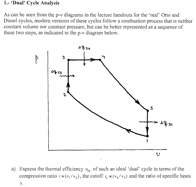 1.- 'Dual' Cycle Analysis As can be seen from the p-v | Chegg.com