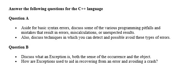 Solved Answer the following questions for the C++ language | Chegg.com