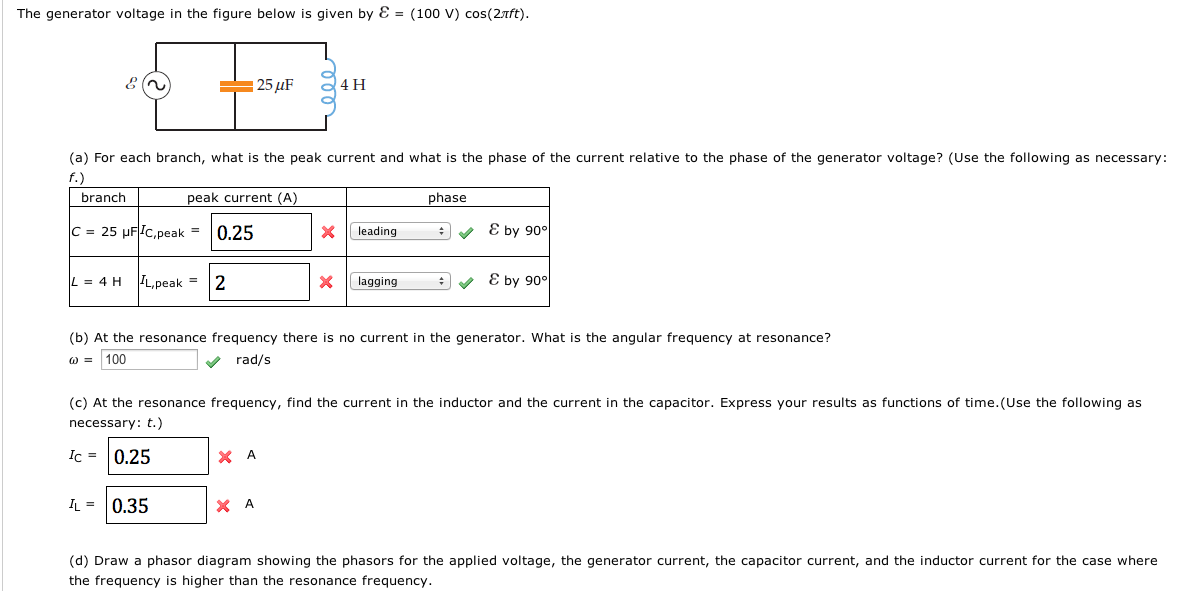 Solved The generator voltage in the figure below is given by | Chegg.com