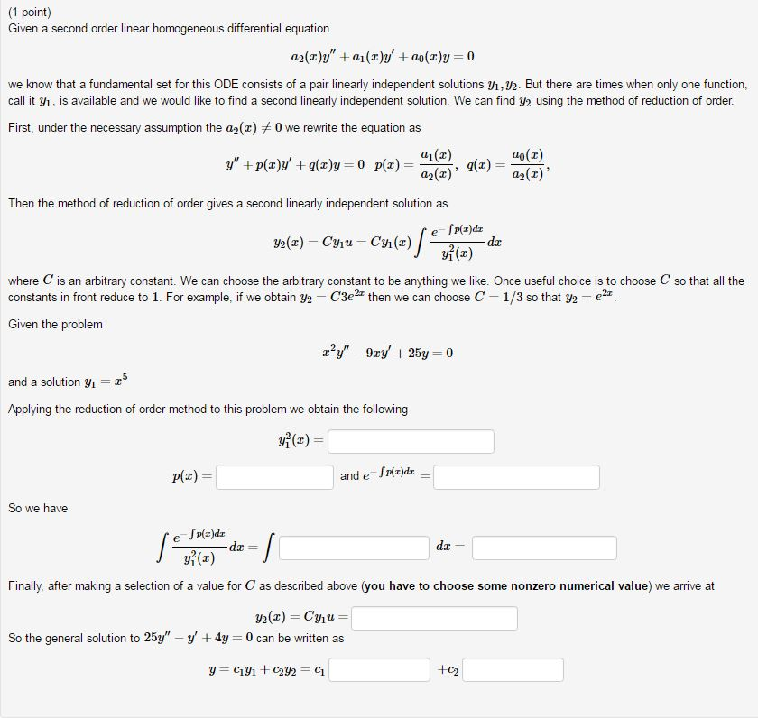 Solved Given a second order linear homogeneous differential | Chegg.com