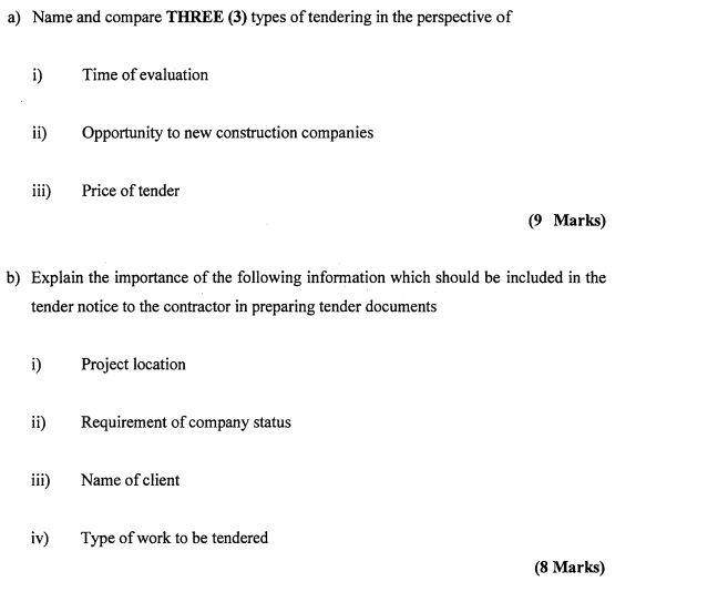Solved Name and compare THREE (3) types of tendering in the