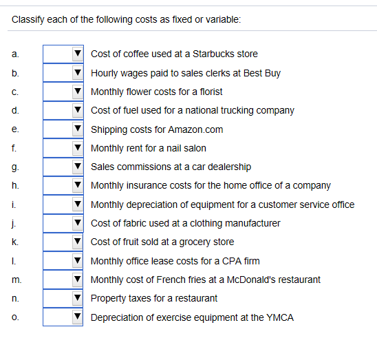 Solved Classify each of the following costs as fixed or