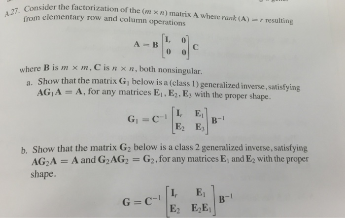 Solved Consider the factorization of the (m Times n) matrix | Chegg.com