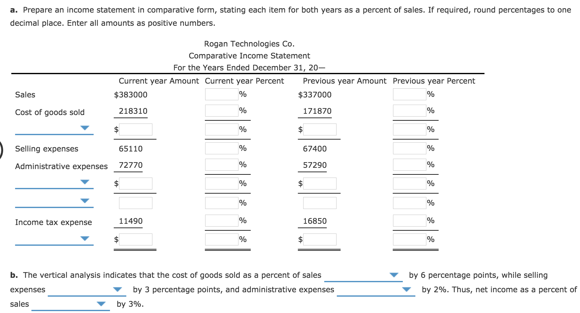 Solved Vertical Analysis Of Income Statement Revenue And Chegg