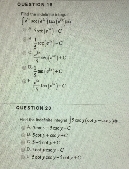 Solved Find the indefinite integral integral e^5x sec | Chegg.com