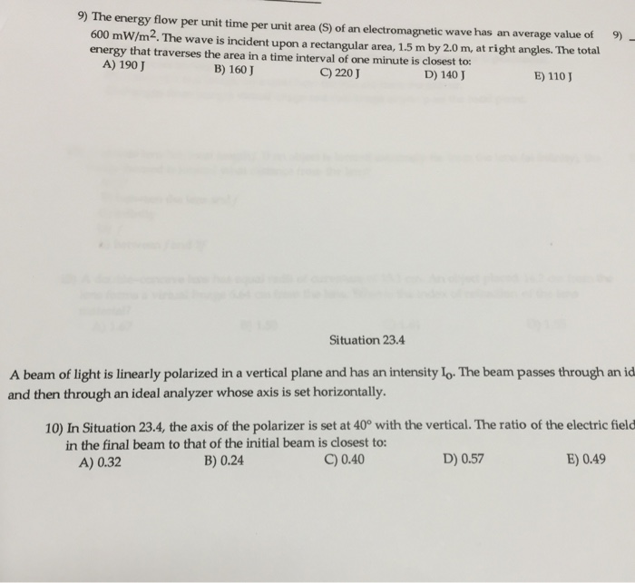 Solved The energy flow per unit time per unit area (S) of an