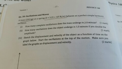 Solved Physies 16 PHYSICS 160 Version I Qu. 38: Oscillations | Chegg.com