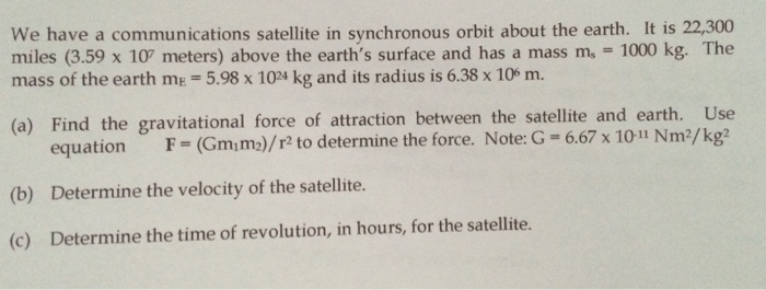 Solved We have a communications satellite in synchronous | Chegg.com