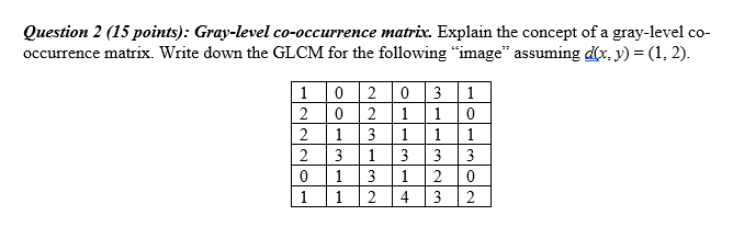 Solved Question 2 (15 Points): Gray-level Co-occurrence 