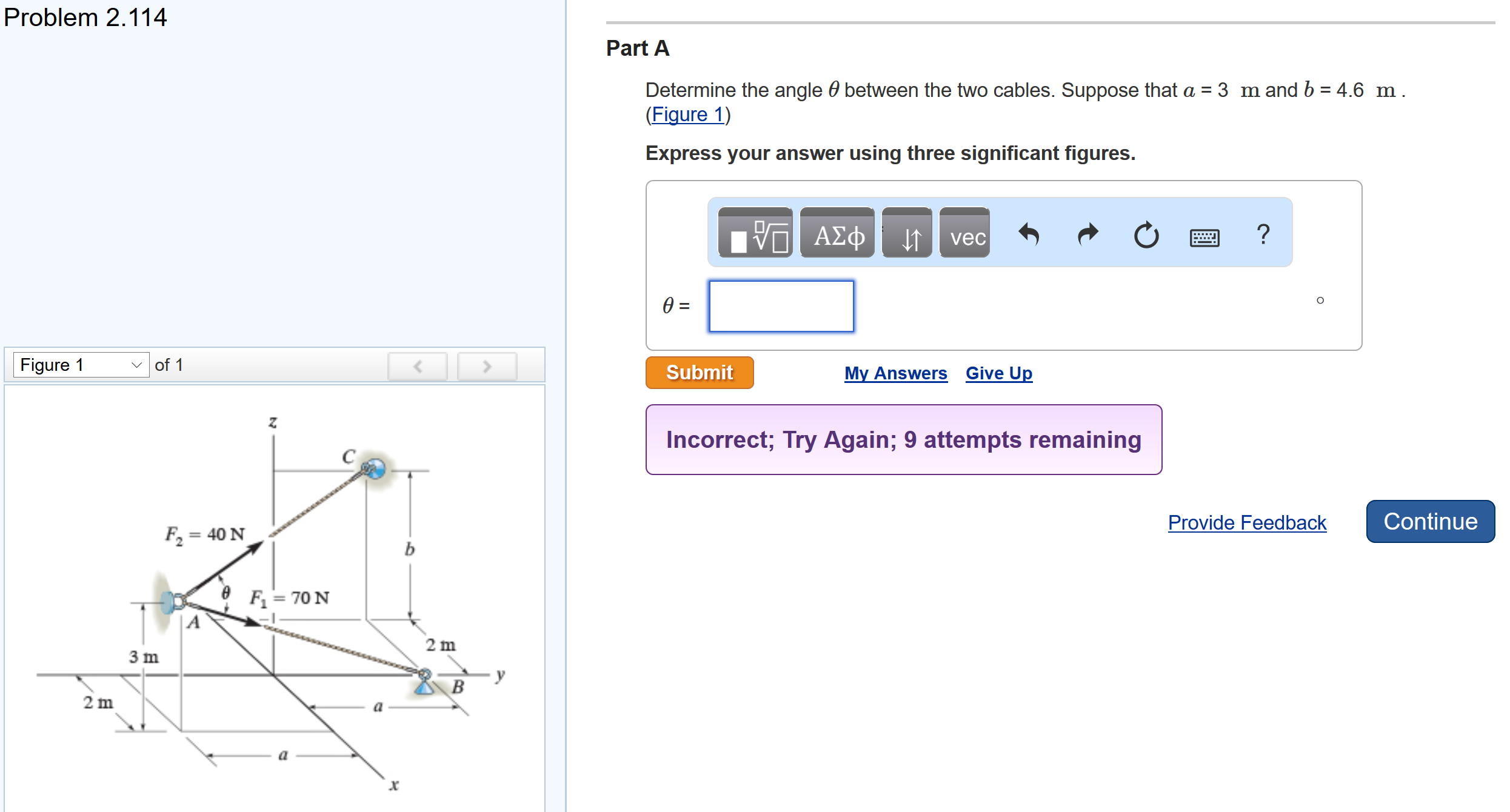 Determine the angle theta between the two cables. | Chegg.com