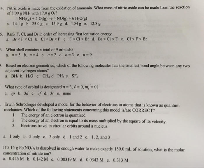 Solved Nitric oxide is made from the oxidation of ammonia.