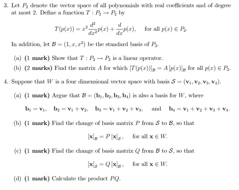 Solved 3 Let P2 Denote The Vector Space Of All Polynomials