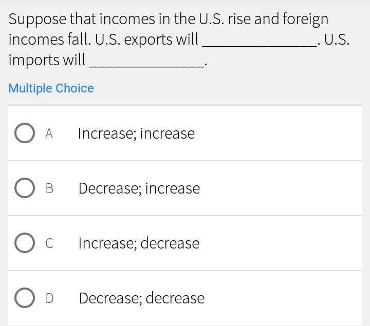 Solved Suppose U.S. prices increase. U.S. exports would GDP | Chegg.com