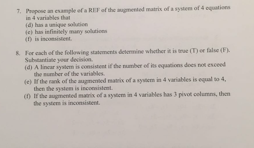 Solved Propose an example of a REF of the augmented matrix | Chegg.com